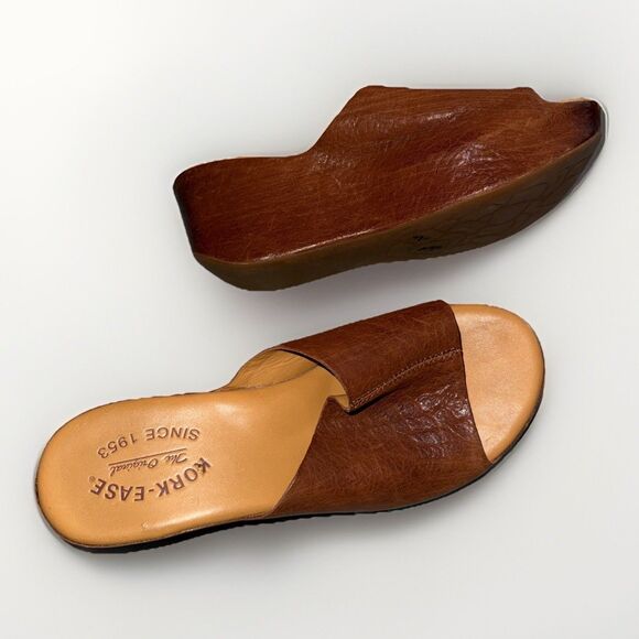 KORK-EASE Tutsi Brown Leather Slide Sandals Size 8 M Vintage - Picture 3 of 8